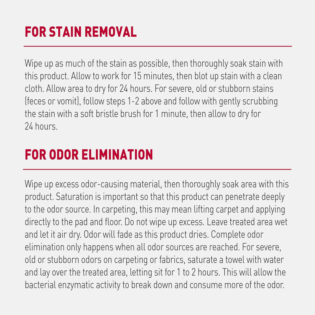 Nature's Miracle advanced dog stain remover back label with instructions