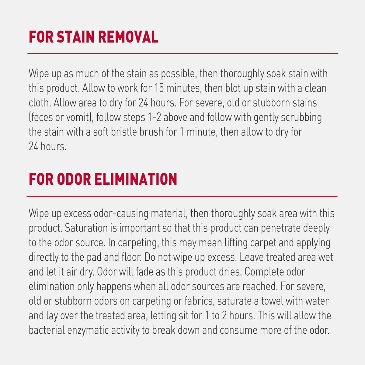 Nature's Miracle advanced dog stain remover back label with instructions