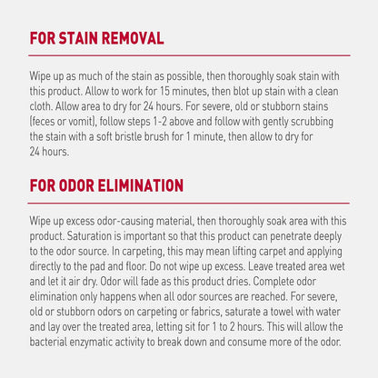 Nature's Miracle advanced dog stain remover back label with instructions