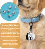 Six pieces of silver anti lost training bells for cat and dog collars grouped together