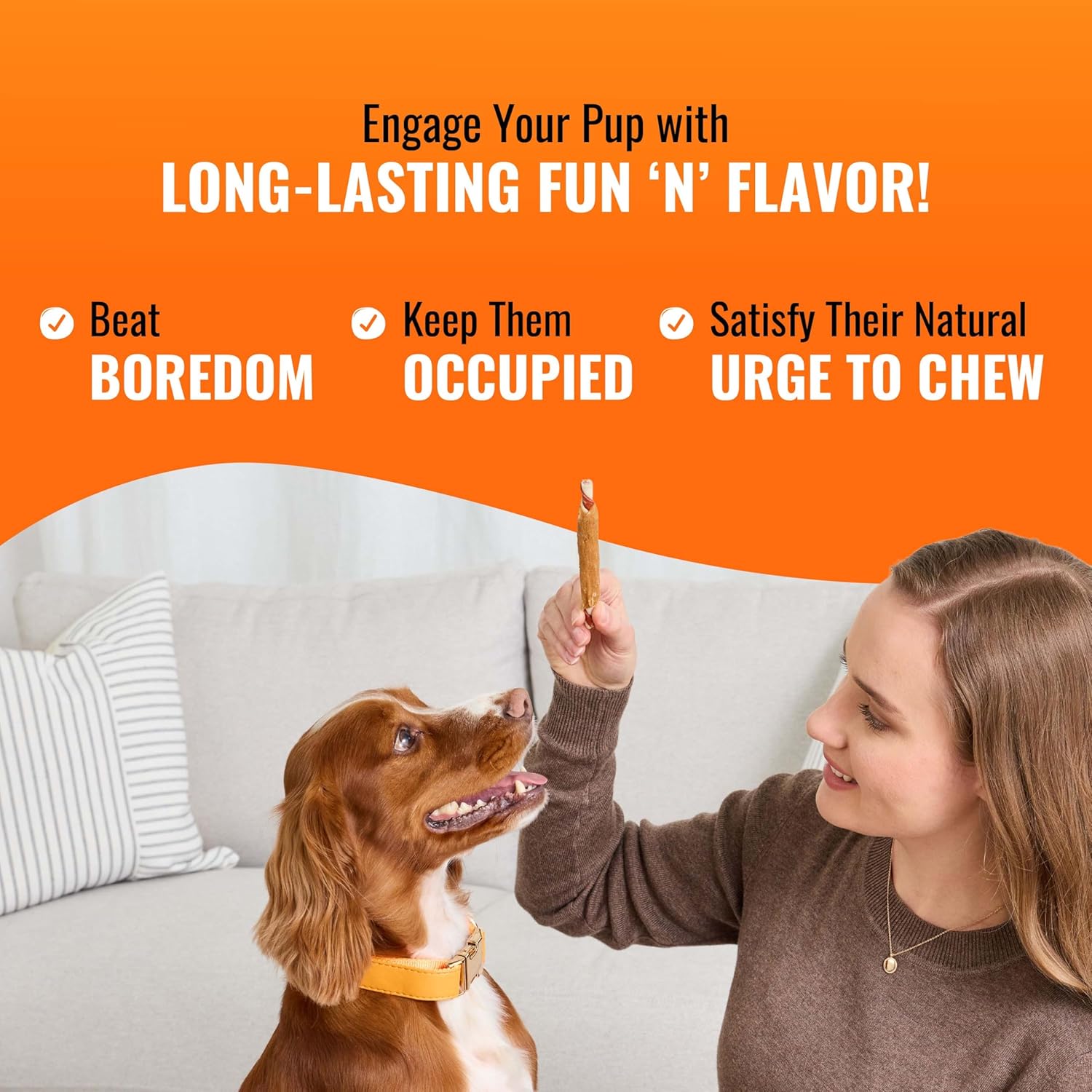 Six count pack of Good 'n' Fun triple flavor rolls imported pet treats
