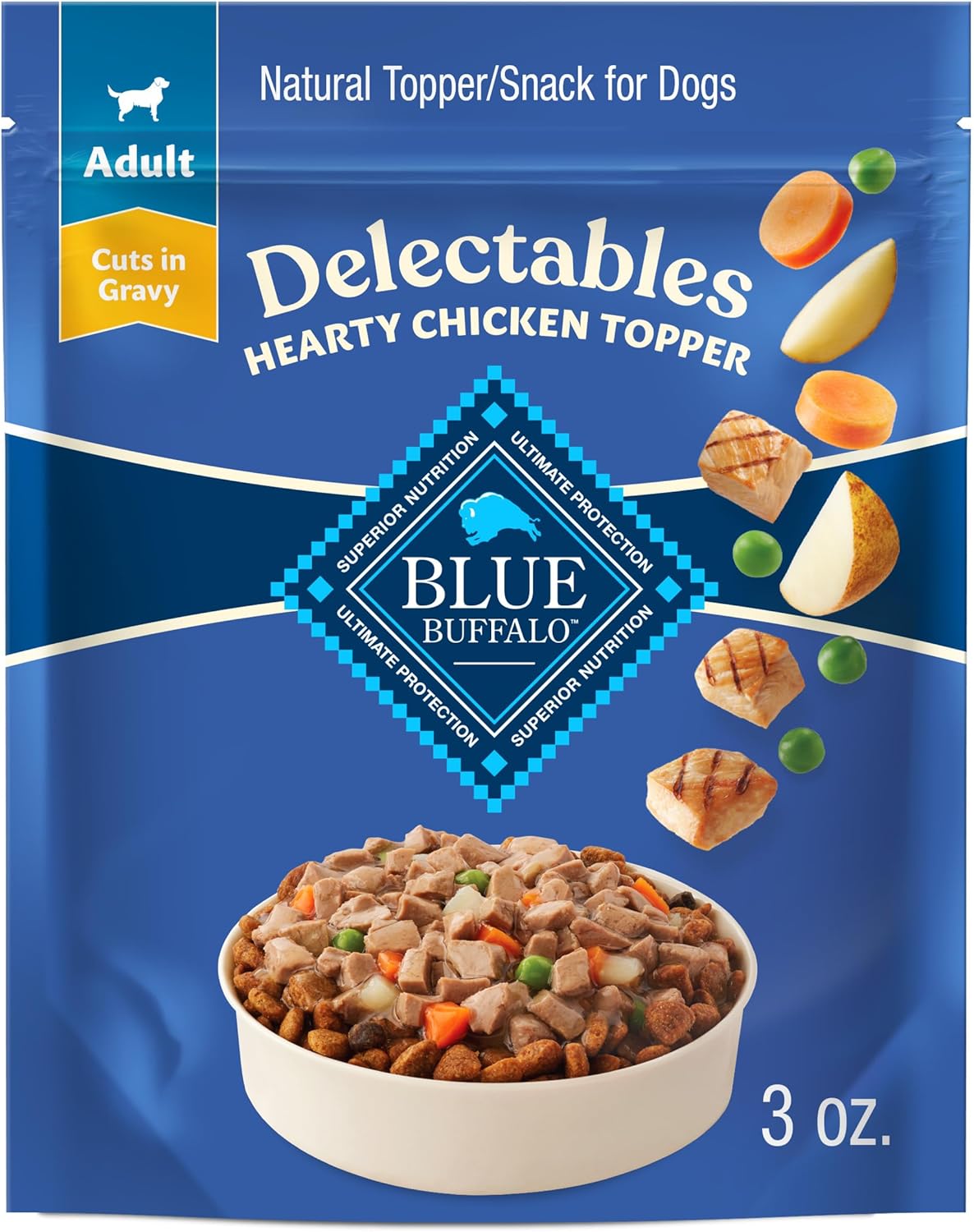 Blue Buffalo Delectables Variety Pack Natural Grain Free Wet Dog Food Topper (Tasty Chicken & Hearty Beef) Tender Cuts in Gravy with Natural Ingredients, Vitamins & Minerals, 3-oz. Each (12 Pouches) - Image 14