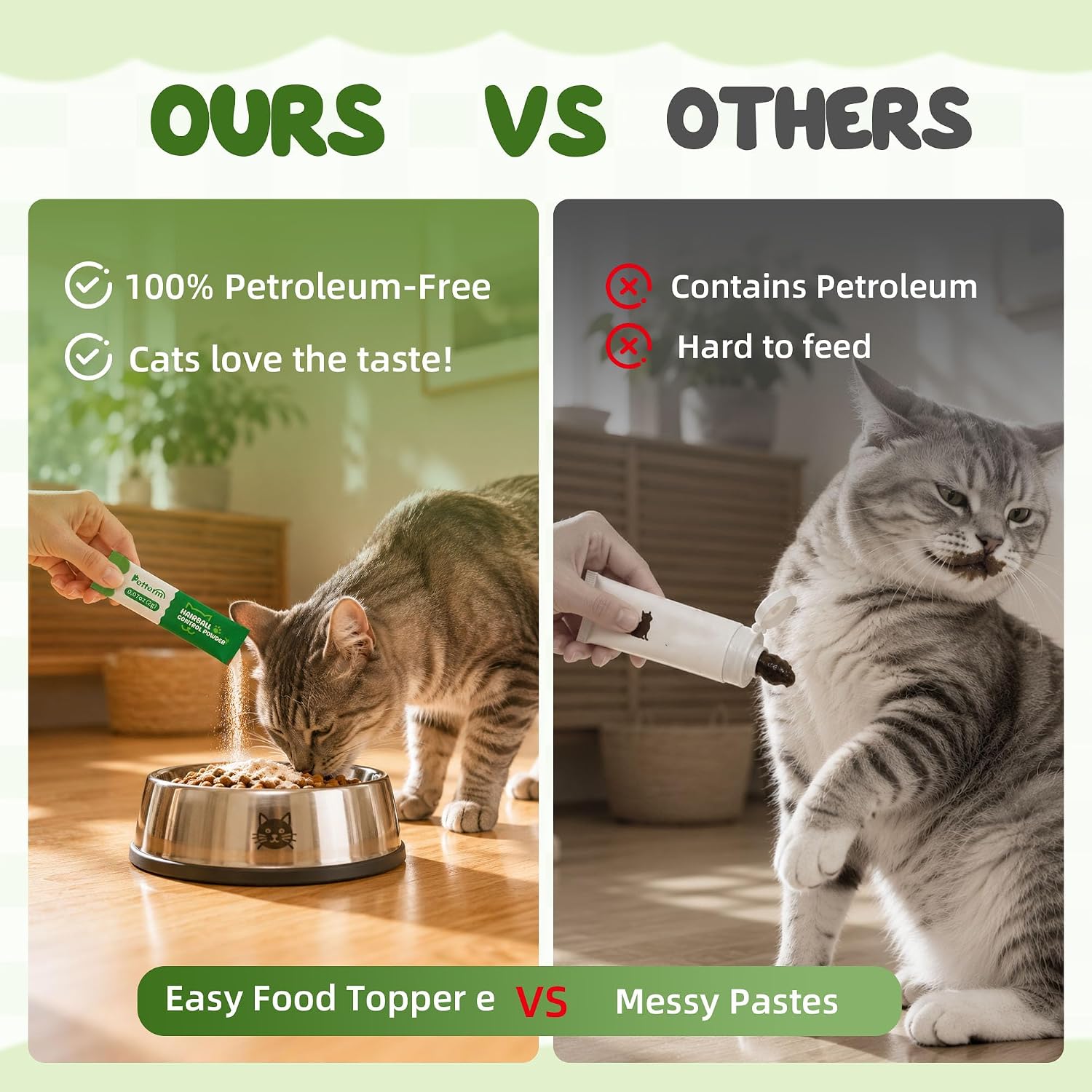 Slippery elm and probiotic supplement powder for feline hairball care