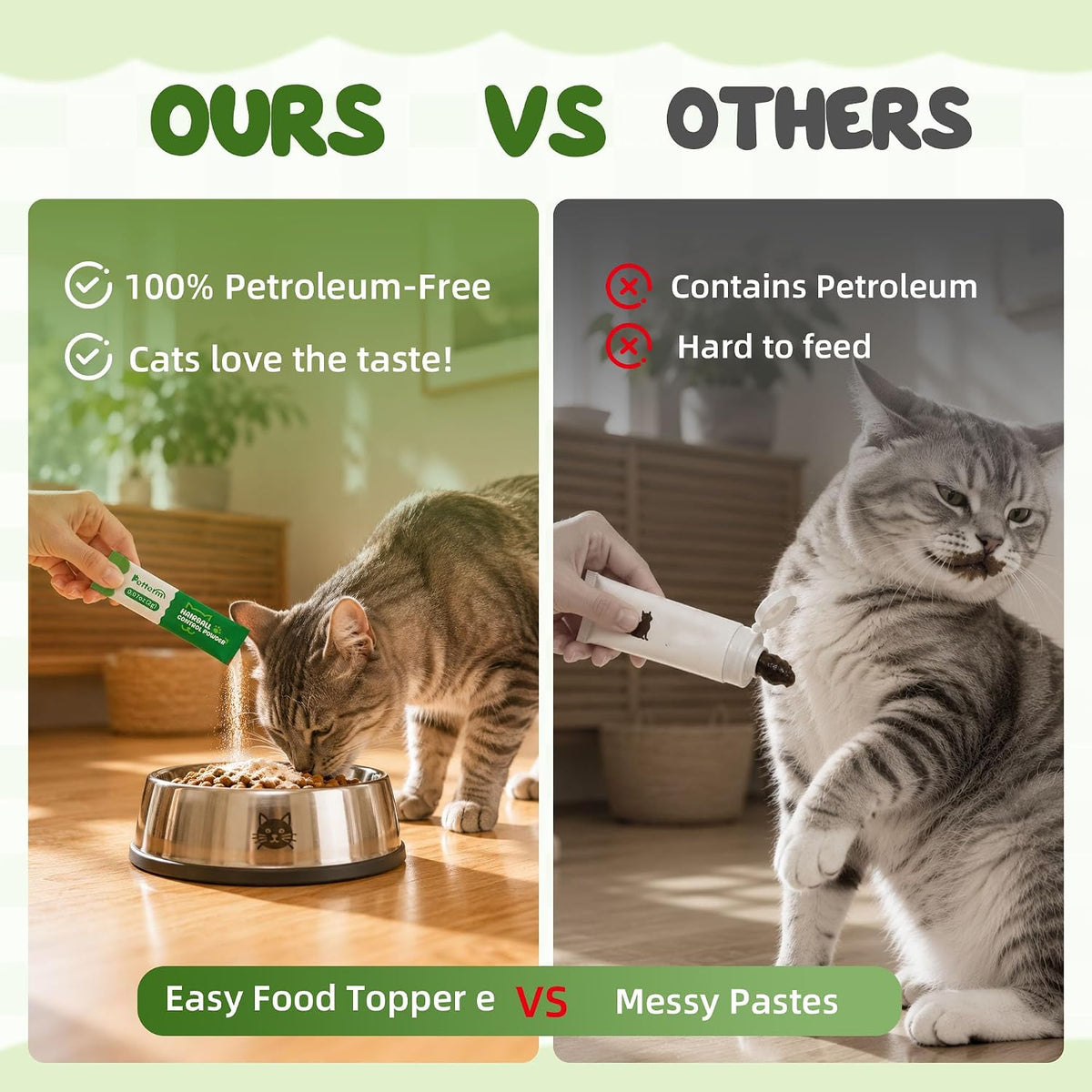 Slippery elm and probiotic supplement powder for feline hairball care