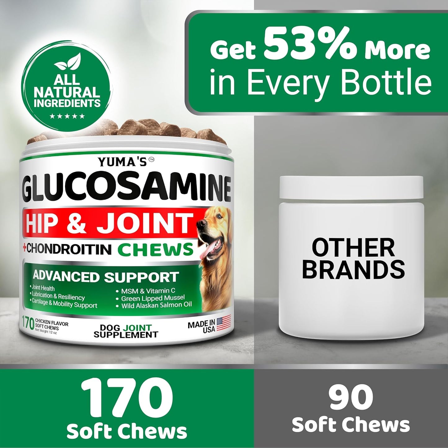 YUMA'S advanced canine health joint supplement with MSM product closeup.