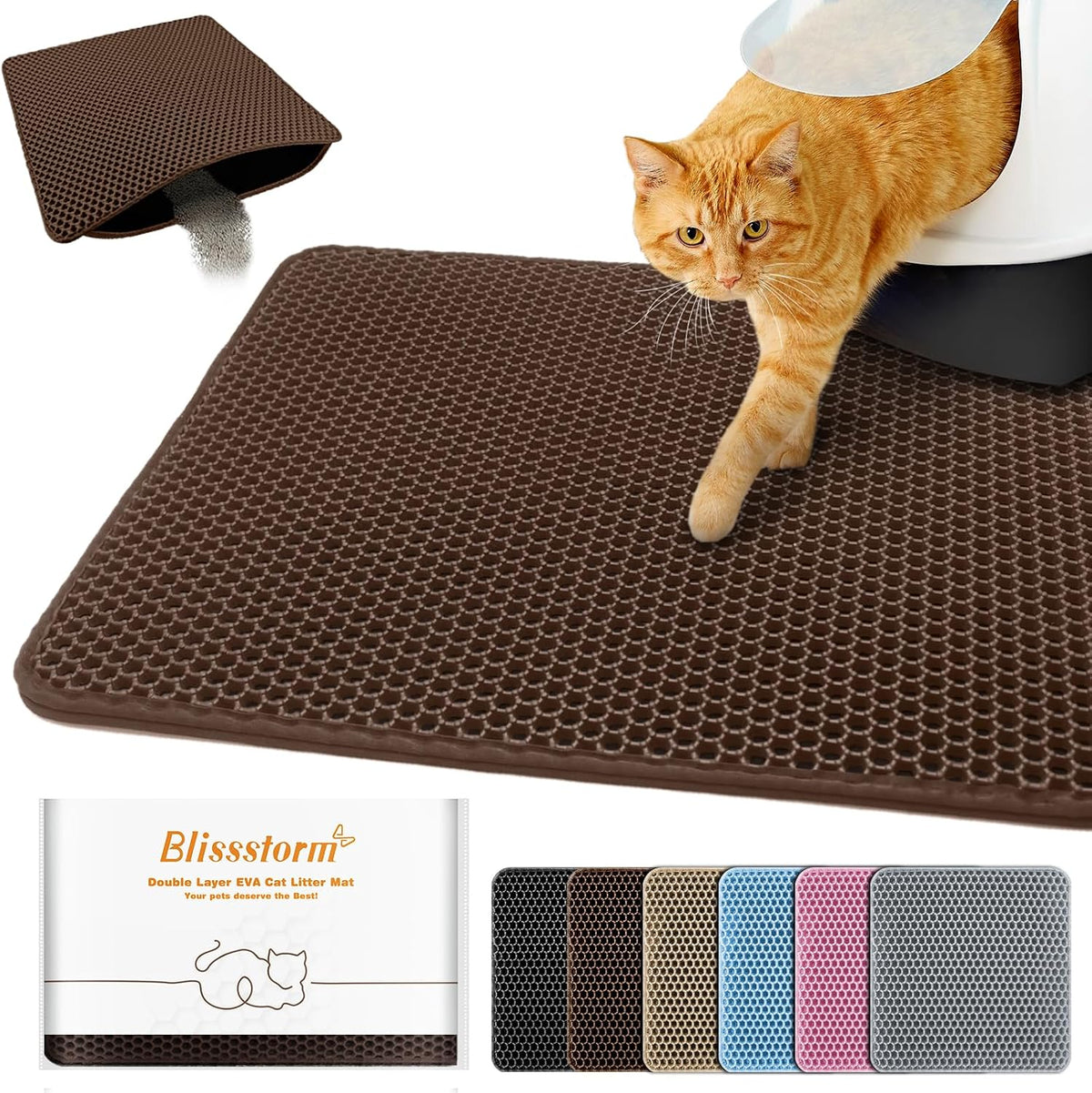 Waterproof Cat Litter Mat, Double Layer EVA, Odor-Free Large Grid, Urine Proof, Easy Cleanup (Pink, 16 x 20) - Image 11
