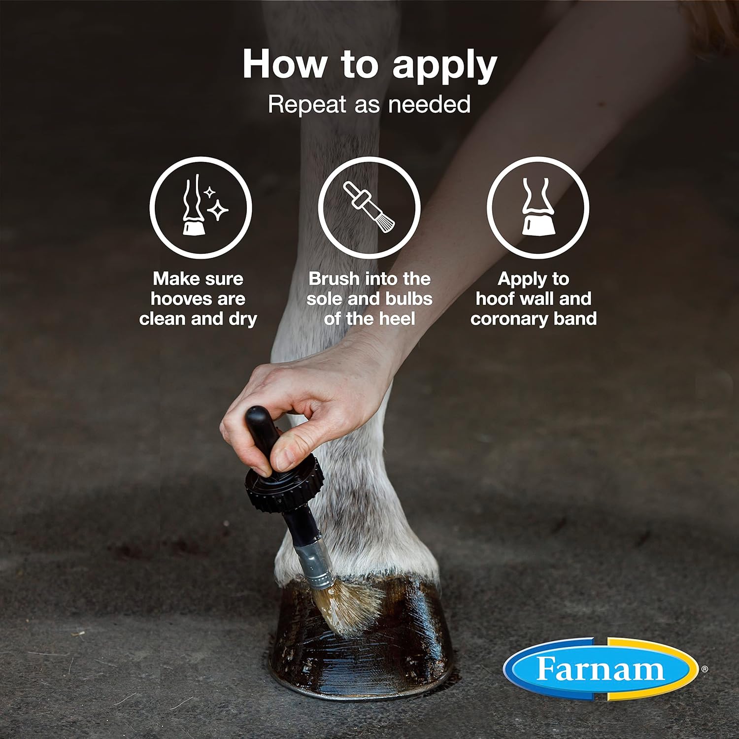 Back label of Farnam hoof conditioner highlighting moisture lock formula.