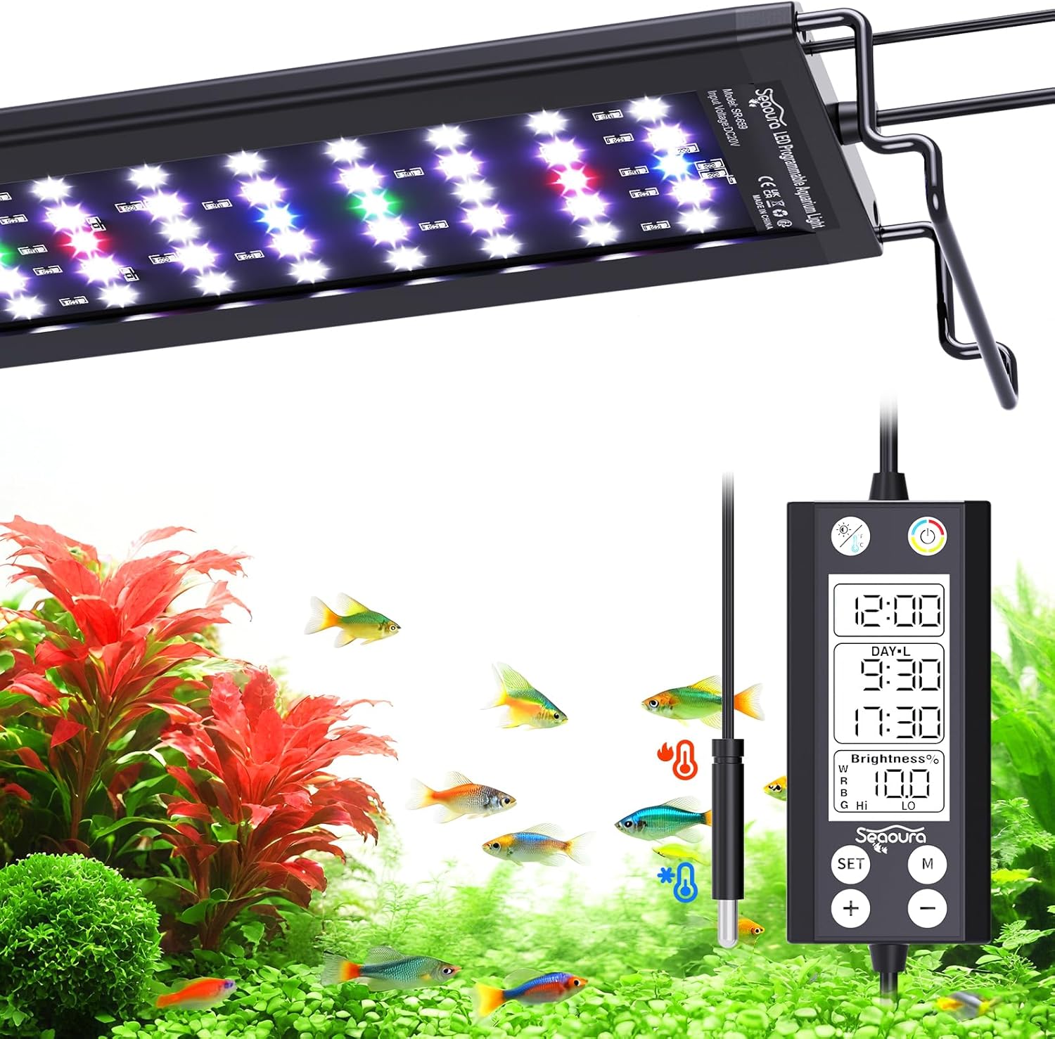 SEAOURA Aquarium LED Light with Thermometer, 18-24in Full Spectrum Lights for Fish Tank, 24/7 Programmable with Power Off Memory, WRGB Custom, 20 Level Dimmable Brightness for Freshwater Aquariums - Image 10