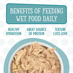 Textured gravy and real meat pieces visible in open Weruva cat food can