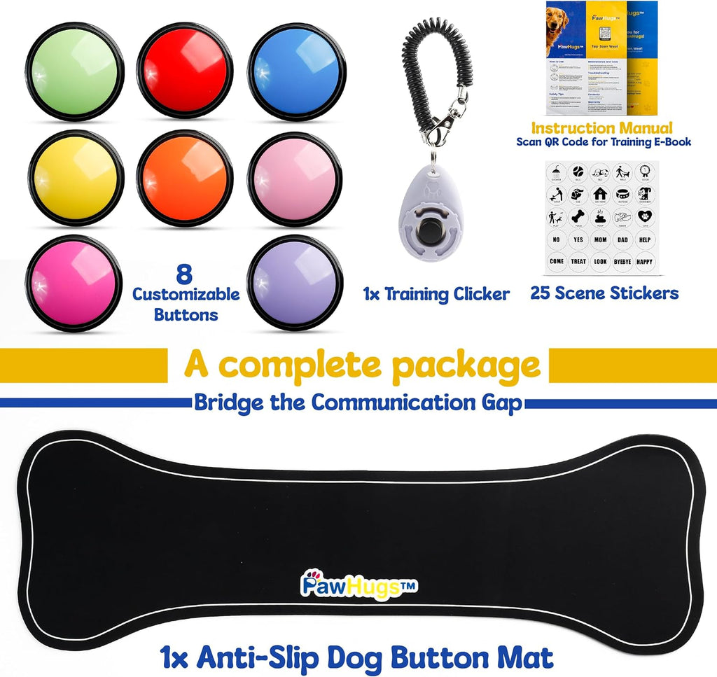 Someone recording a custom thirty second voice command on a pawhugs dog word button.