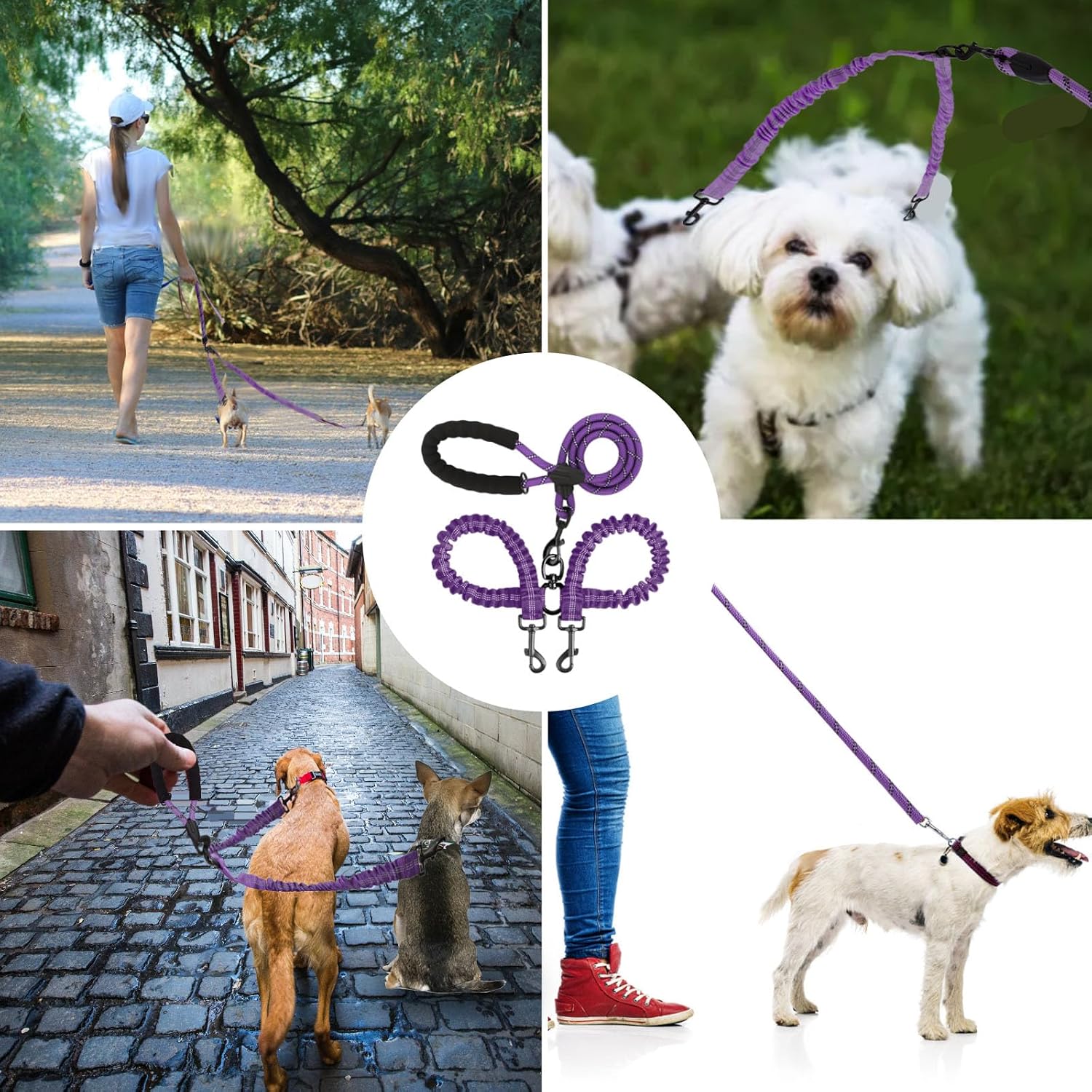 BAOBOTE premium purple double dog leash coupler attachment