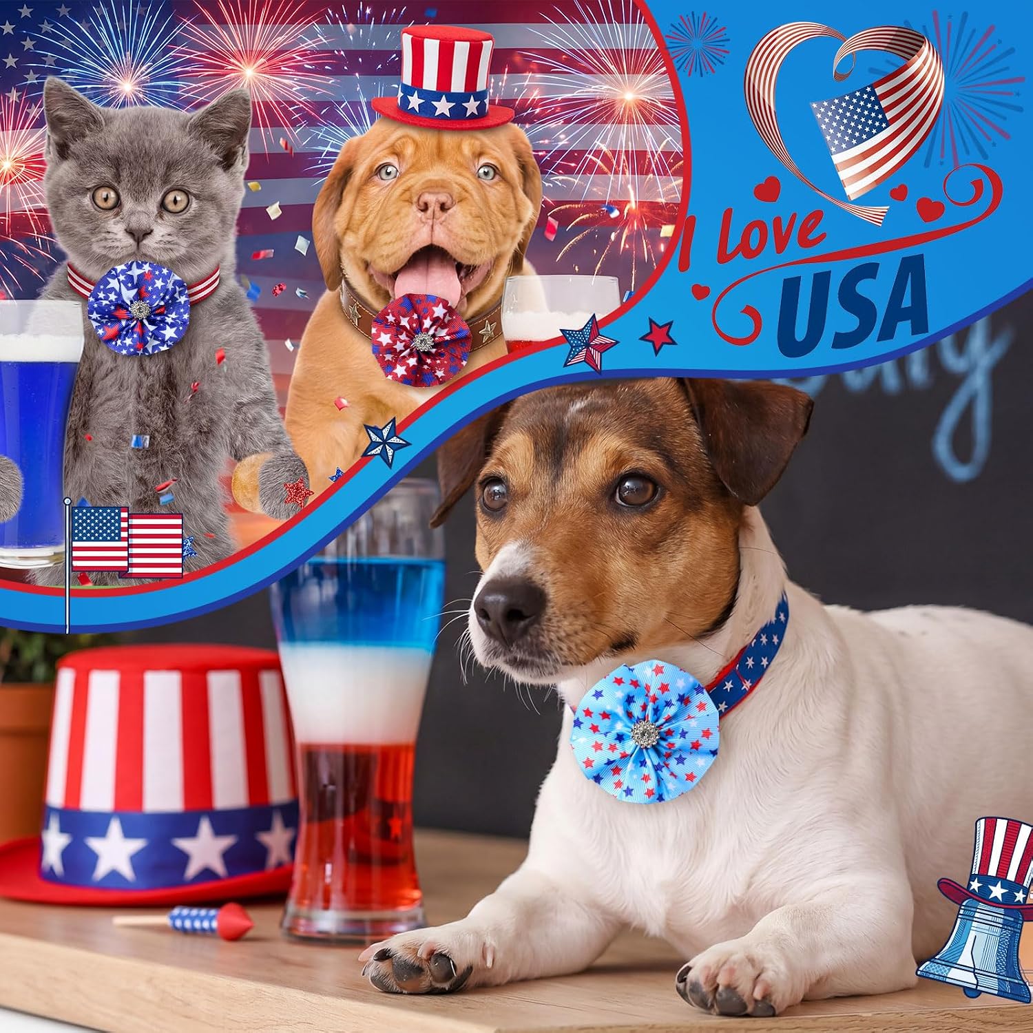 Dansydaisy pet holiday accessories highlighting the rhinestone centers and historical charms