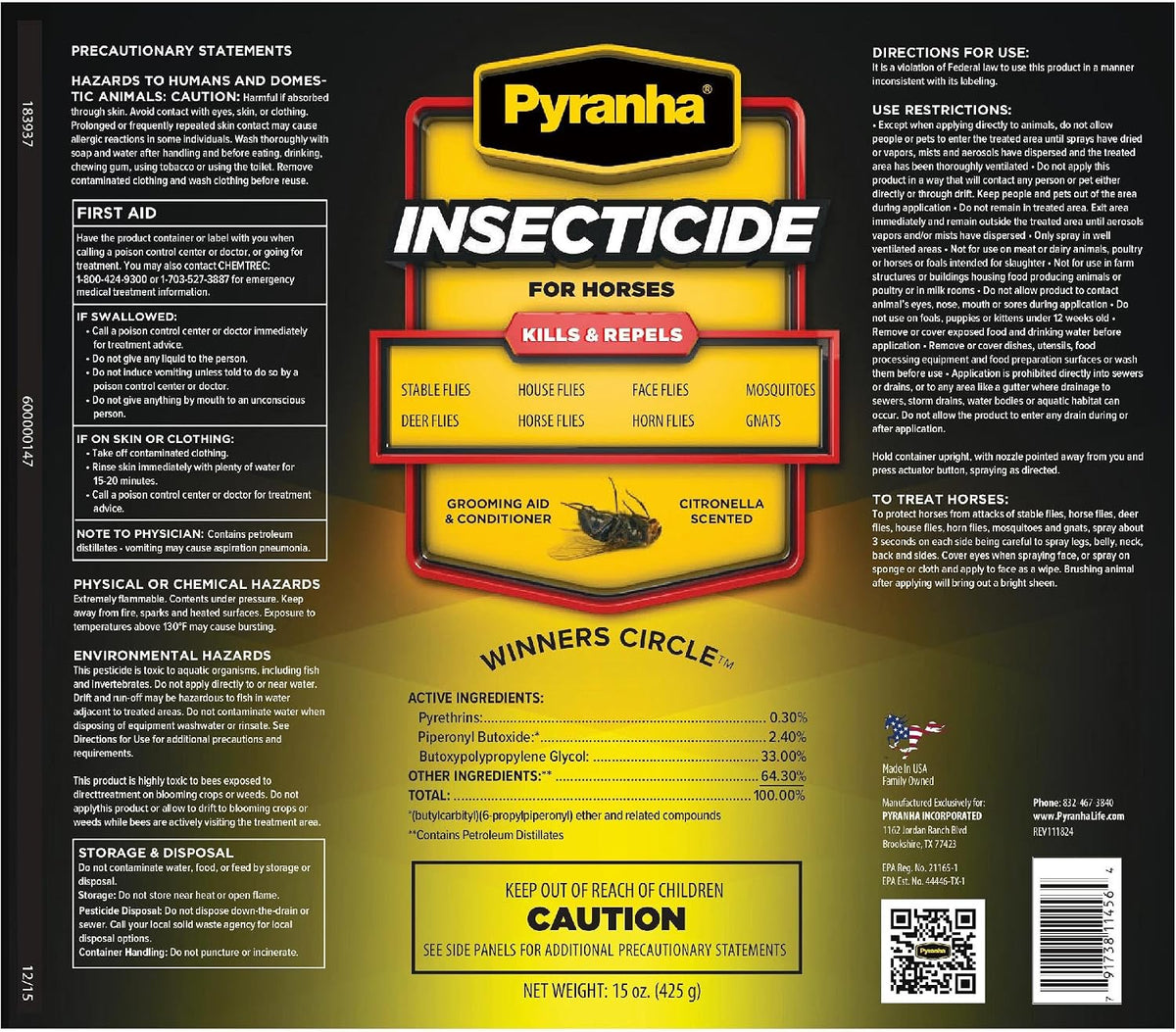 Pyranha equestrian fly repellent spray ready for use