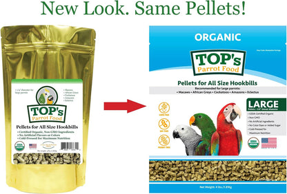 TOP's parrot food pellets in a bowl for pet birds