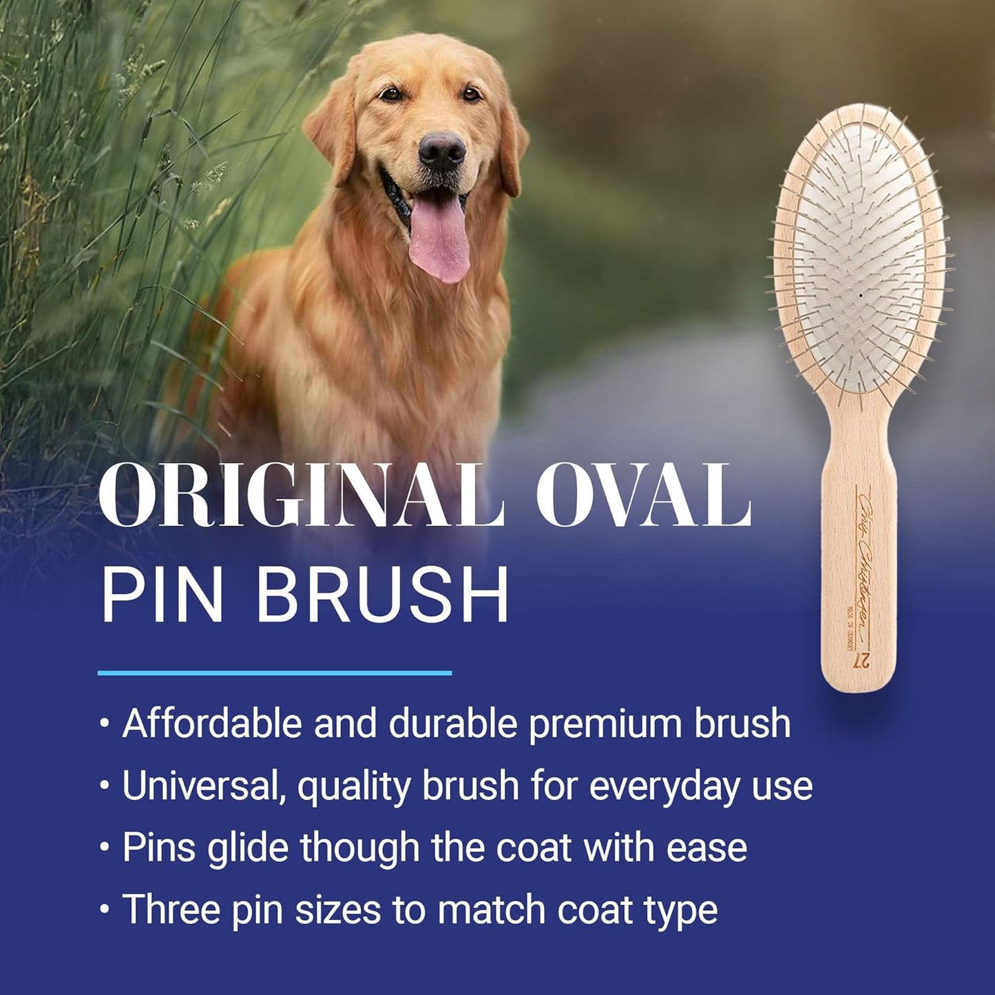 Chris Christensen original series pet brush showing stainless steel polished pins