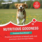 High protein grain free dog treats from Chomp'ems featuring premium imported beefhide.