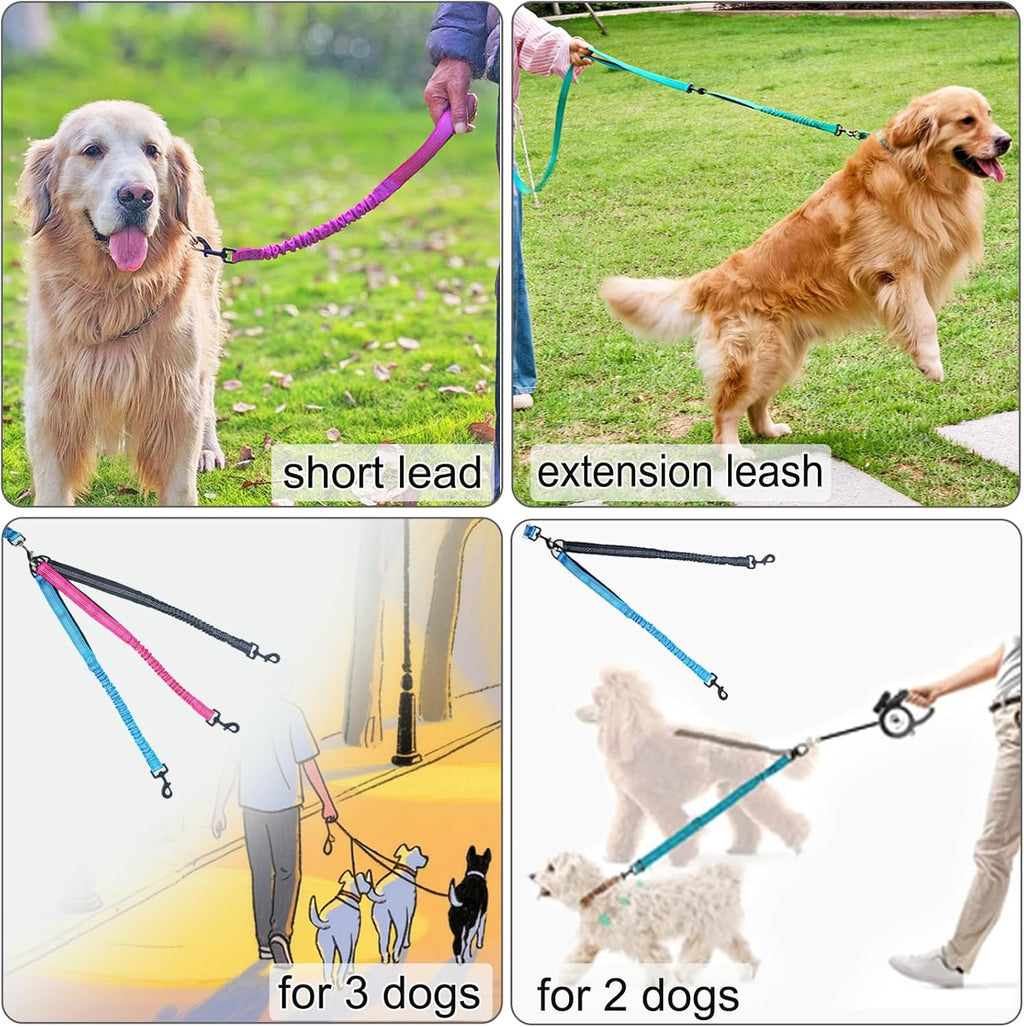 Mycicy bungee dog leash extender attached to a standard dog harness and main lead