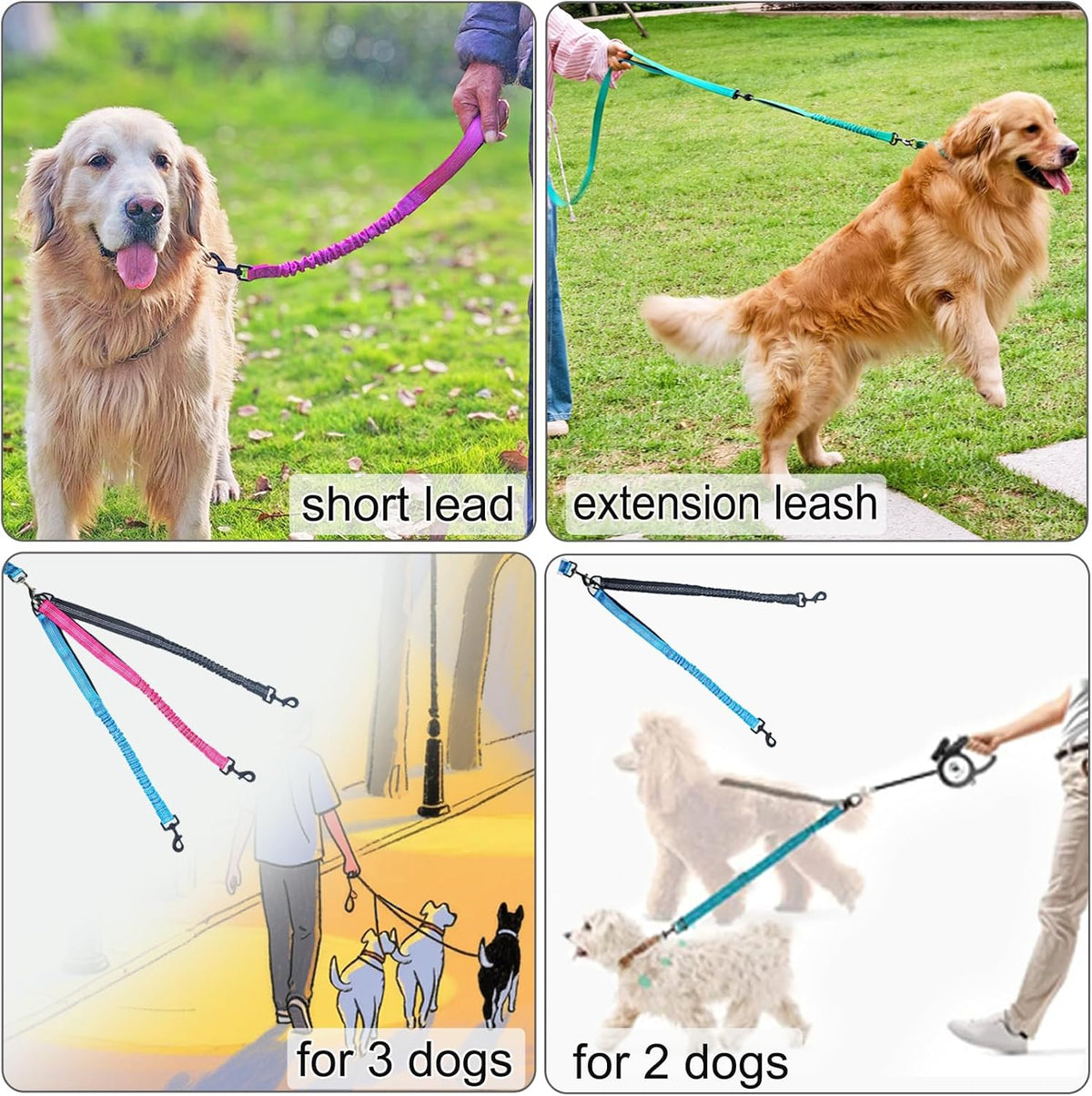 Mycicy bungee dog leash extender attached to a standard dog harness and main lead