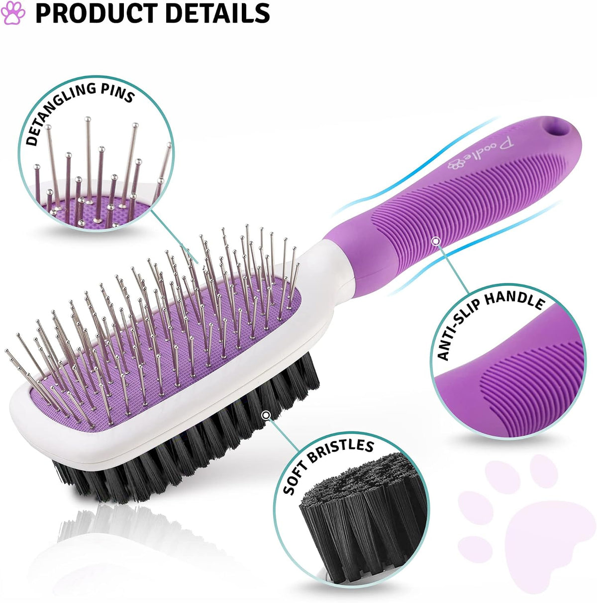 Poodlie pet grooming brush metal pin side for detangling fur