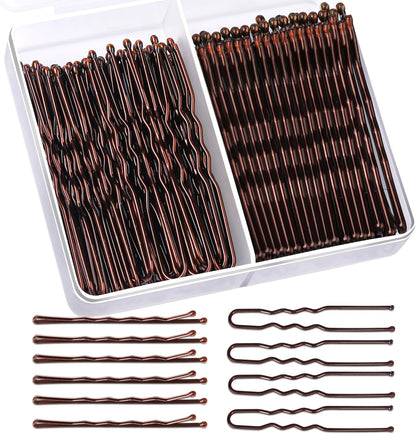 Teenitor brown bobby pins front view showing organized storage box