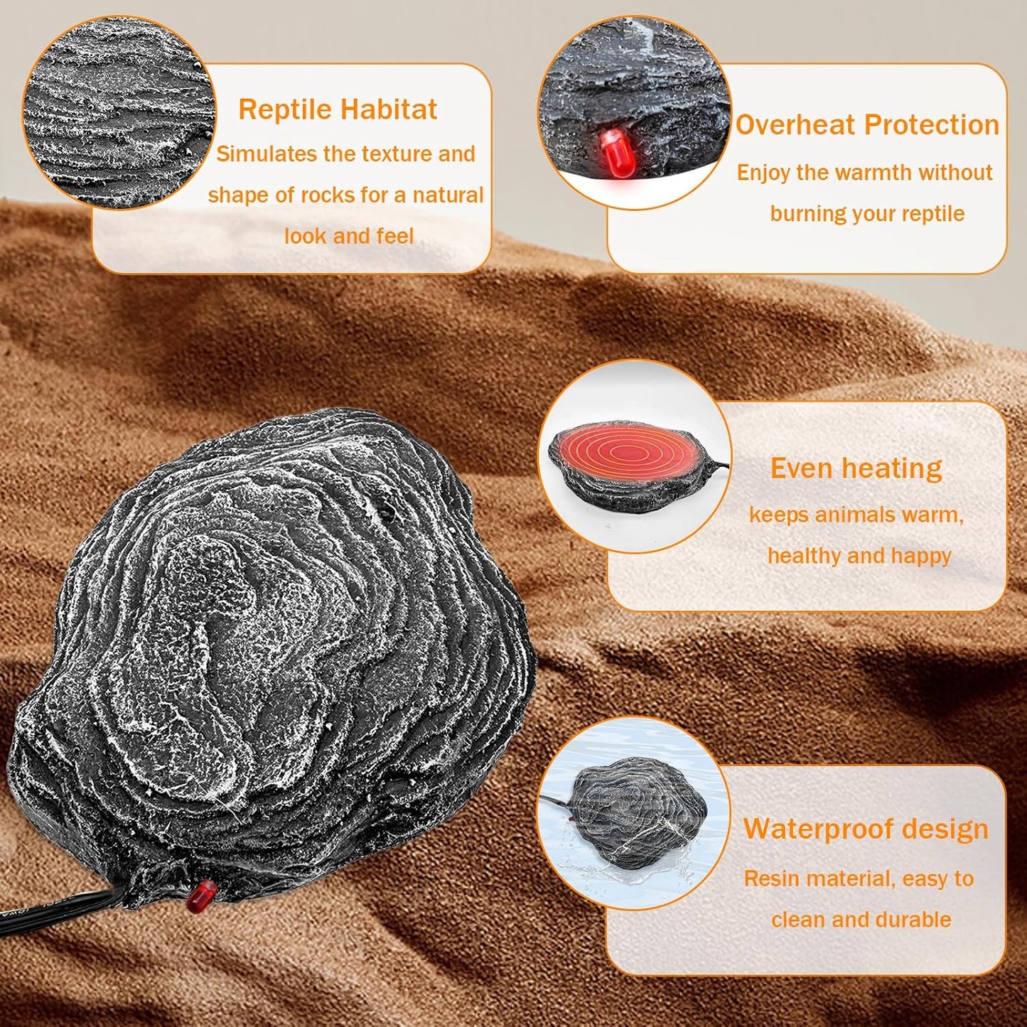 Reptile basking rock with indicator light