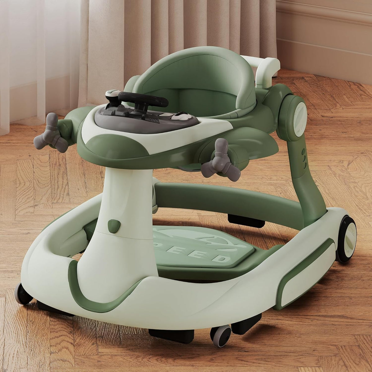 Kinder King baby walker front view showcasing activity center