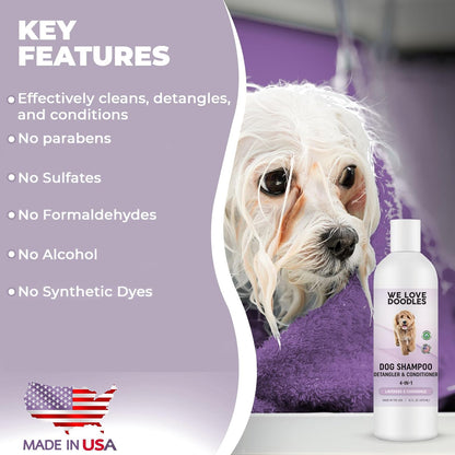 We Love Doodles lavender and chamomile dog conditioner and detangler bottle