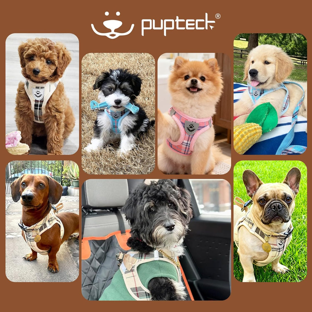 Beige plaid pattern detail of Pupteck dog walking harness
