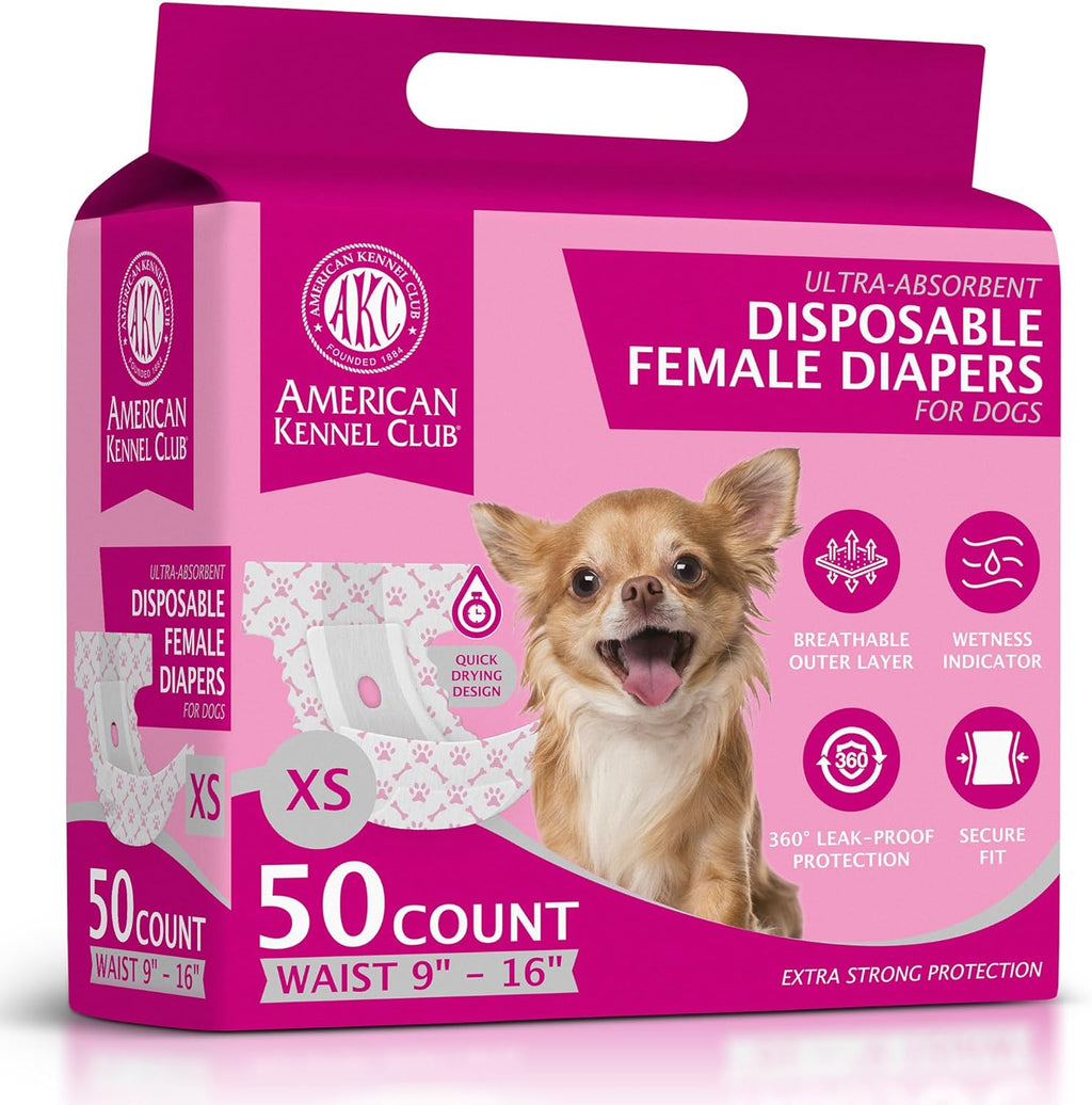 American Kennel Club Female Dog Wrap, Disposable Diapers with Wetness Indicator, Small, 50 Count - Image 10