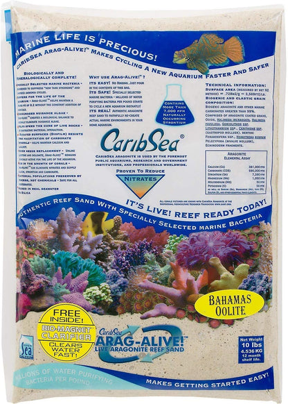 Carib Sea Arag-Alive Bahamas Oolite Aquarium Sand 10 Pound bag front view