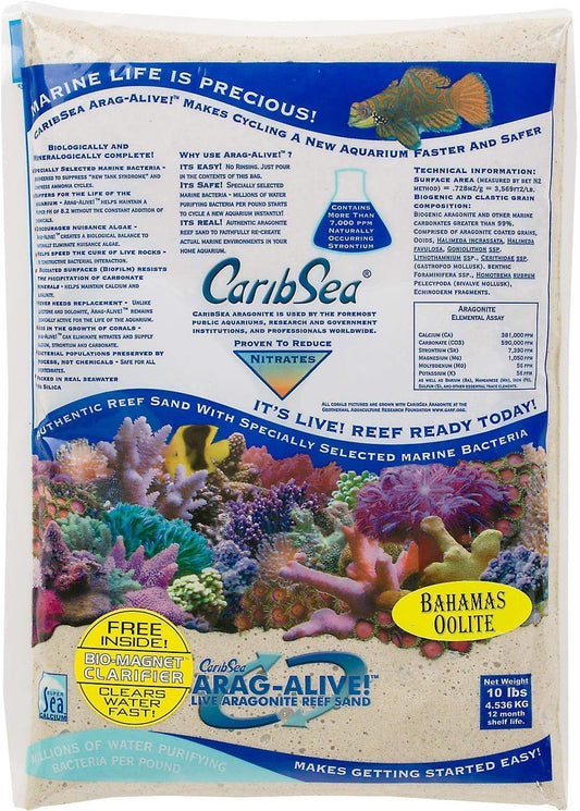 Carib Sea Arag-Alive Bahamas Oolite Aquarium Sand 10 Pound bag front view