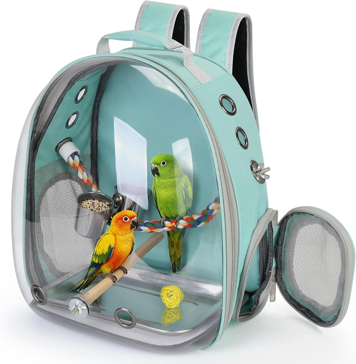Bird Backpack Carrier, Travel Bird Cage for Small Medium Size Parrot Parakeet Budgies Cockatiel, Portable Clear Bubble Window Bag with Stainless Steel Tray Food Bowl Standing Perch (Black) - Image 10