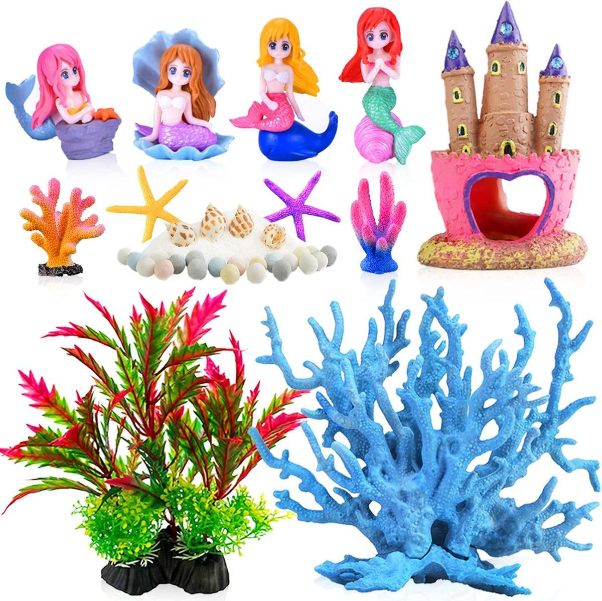 Kooterfun Mermaid Castle Fish Tank Decorations front view of the pink resin castle hideout