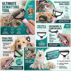 Pet grooming brush demonstrating deshedding side