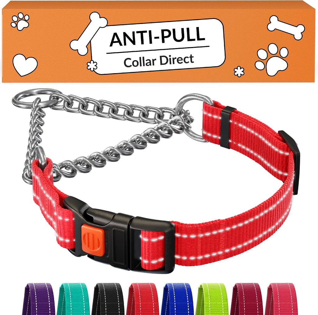 CollarDirect Martingale Dog Collar Heavy Duty Nylon Slip Collars for Small Medium Large Dogs [Stainless Steel Chain and Quick Release Buckle, Reflective, Pink, L, 17"-22"] - Image 12