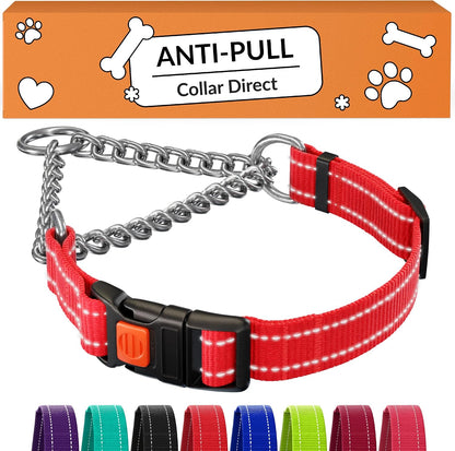 CollarDirect Martingale Dog Collar Heavy Duty Nylon Slip Collars for Small Medium Large Dogs [Stainless Steel Chain and Quick Release Buckle, Reflective, Pink, L, 17"-22"] - Image 12