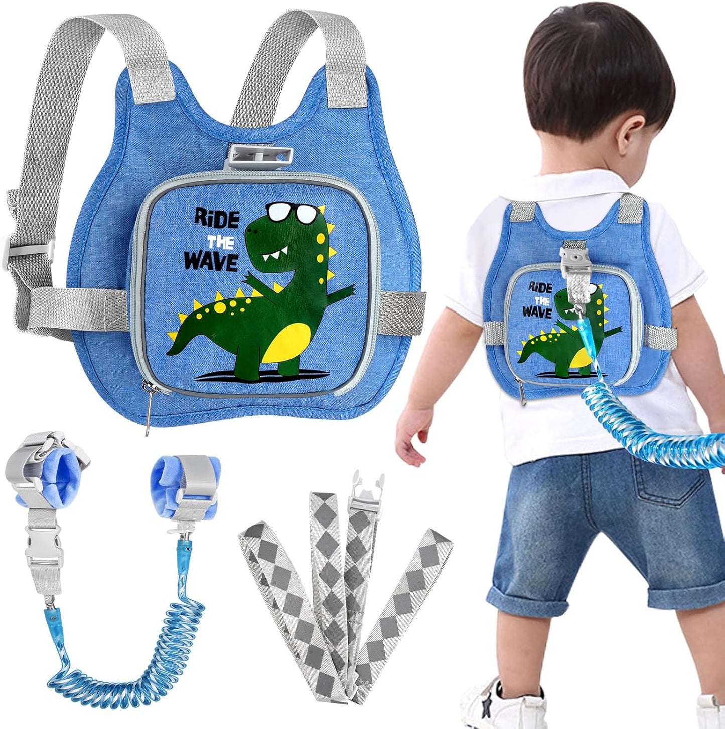 Accmor Dinosaur Toddler Harness Leash and Anti-Lost Wrist Link set
