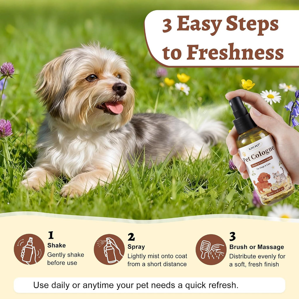 Hypoallergenic pet deodorizer spray for shiny coat texture.