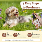 Hypoallergenic pet deodorizer spray for shiny coat texture.