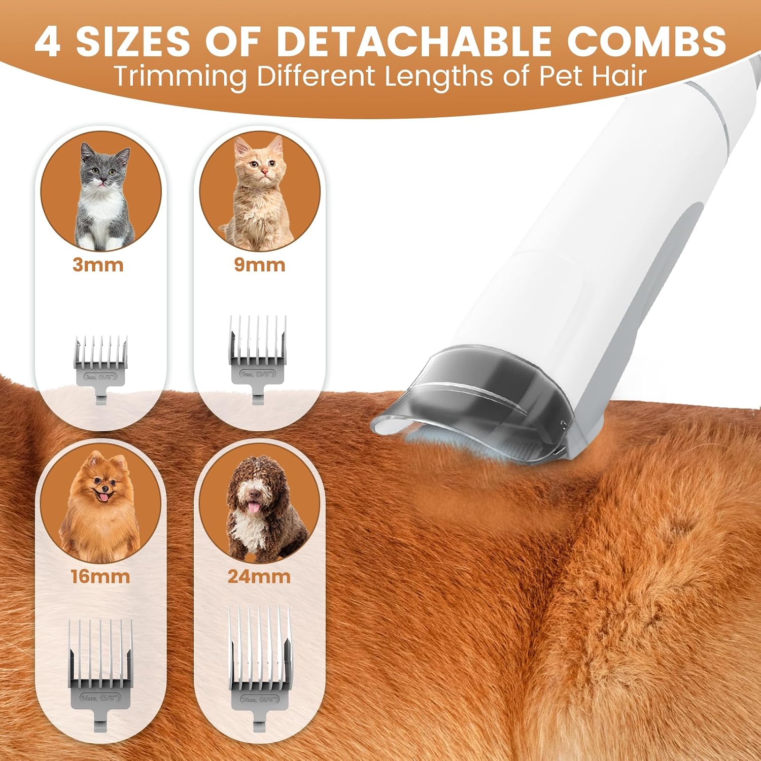 FIXR sixty-five decibel low noise dog vacuum kit showing long flexible hose attachment