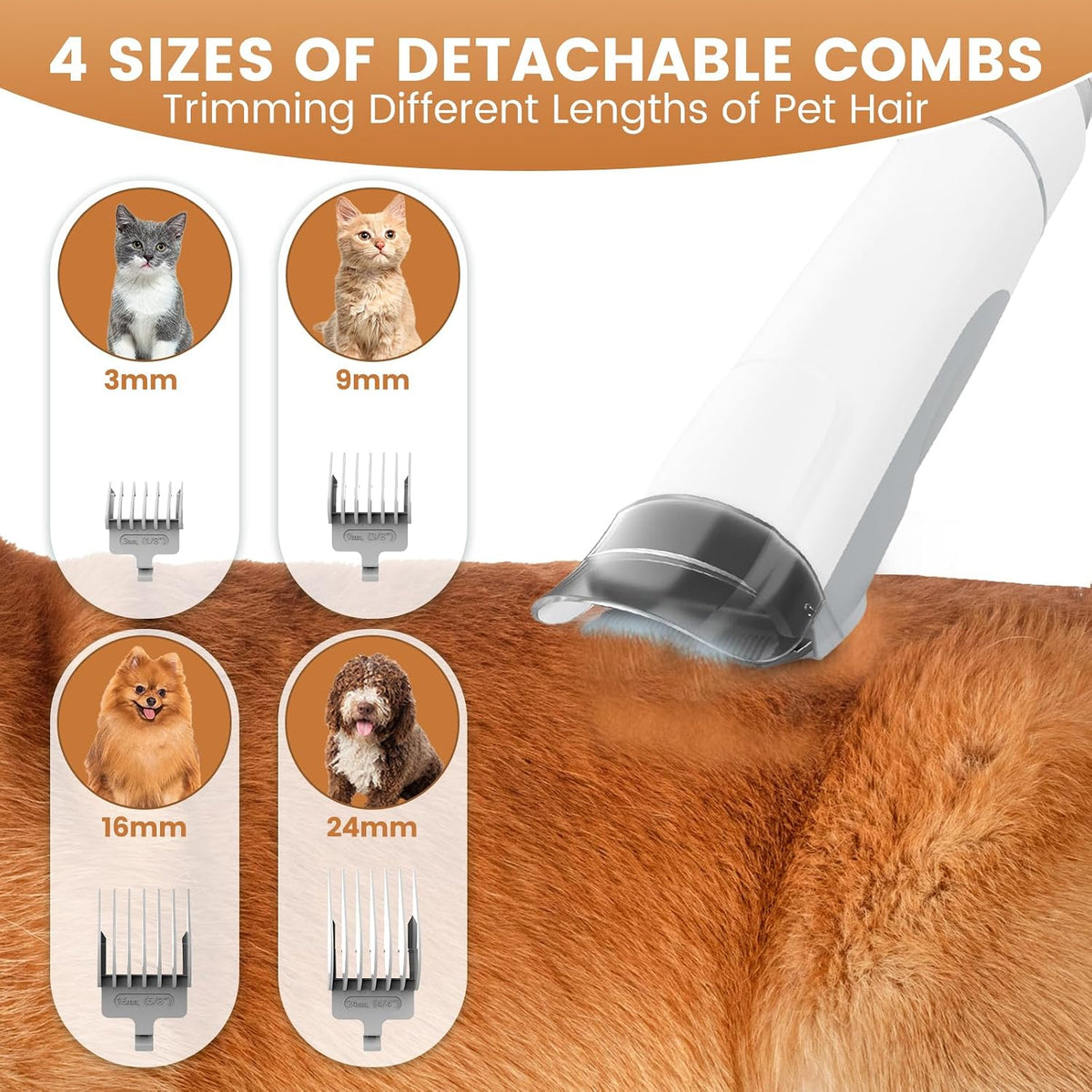 FIXR sixty-five decibel low noise dog vacuum kit showing long flexible hose attachment