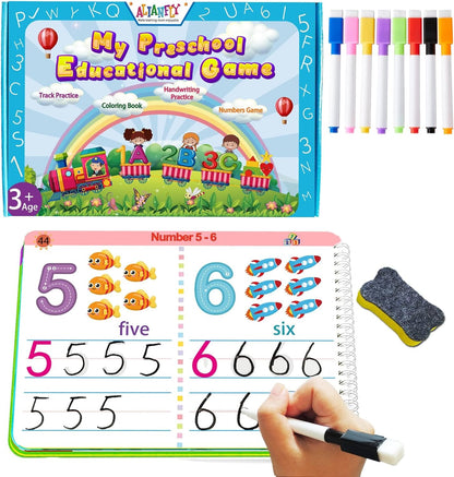 ALIANFLY Preschool Learning Activities Educational Workbook front view showing reusable Montessori tracing pages.