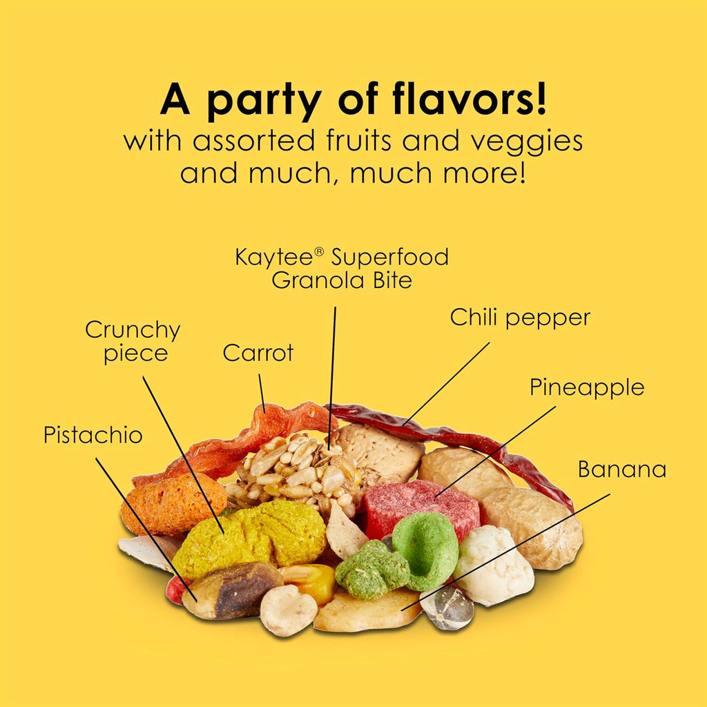 Authentic USA sourced Kaytee Fiesta Parrot Food bag side profile