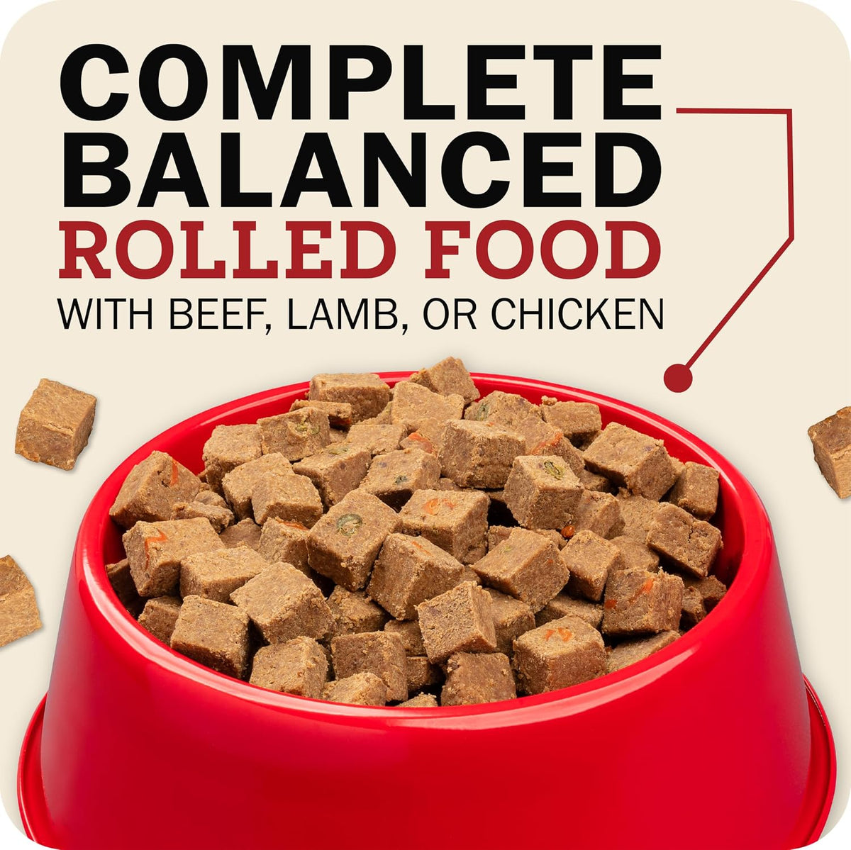 Slicing Redbarn beef dog food roll for portions