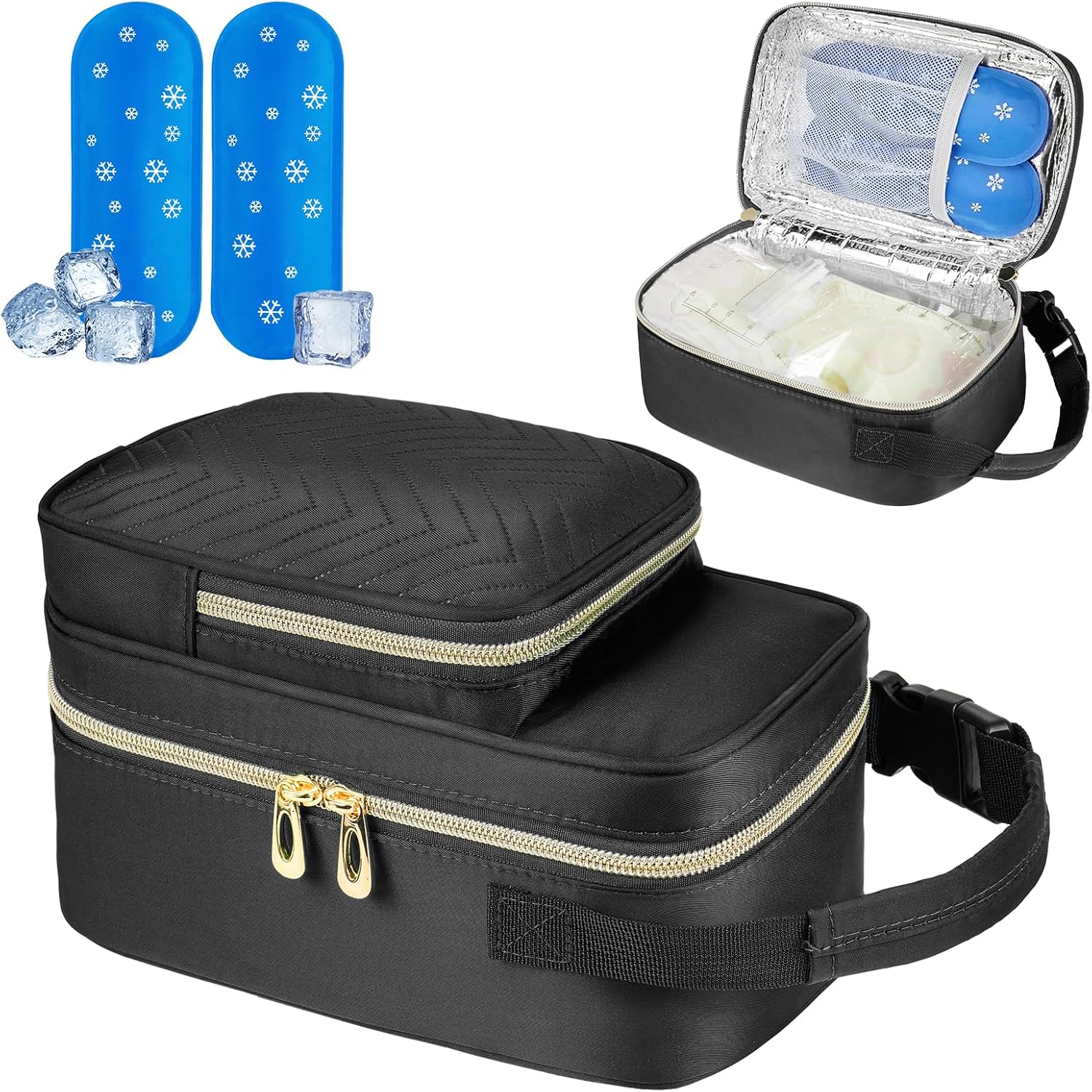 Ziozertt breastmilk cooler travel bag front view black