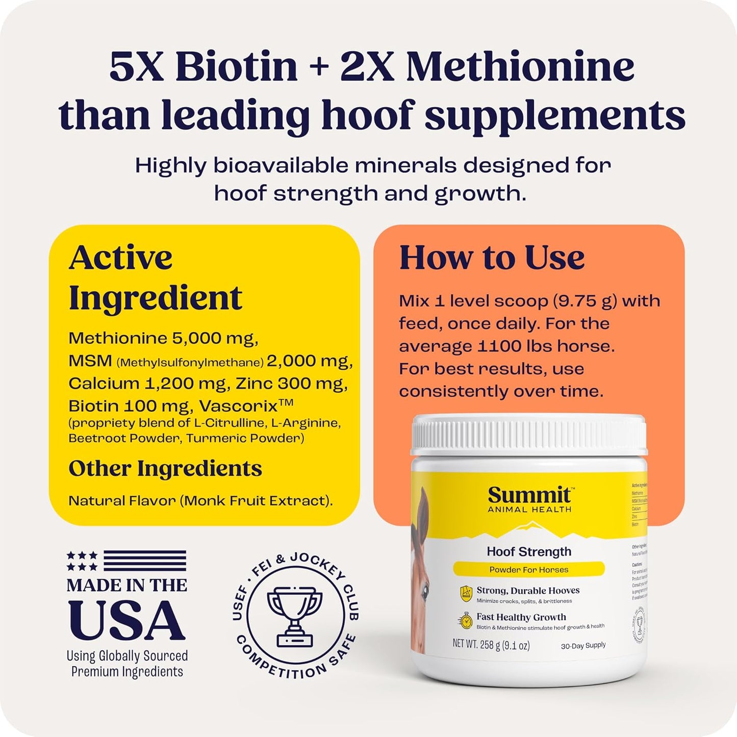 Premium horse hoof care supplement powder for treating cracks and brittle hooves.