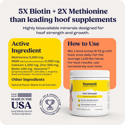 Premium horse hoof care supplement powder for treating cracks and brittle hooves.