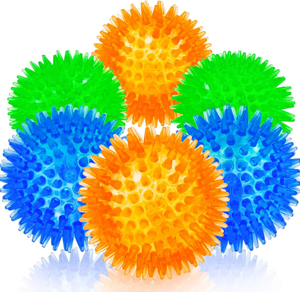 Sharlovy 6 pack squeaky spike balls for small dogs front view