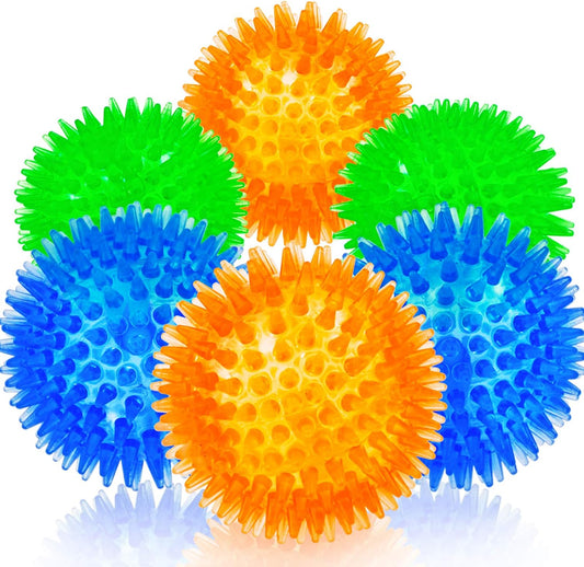 Sharlovy 6 pack squeaky spike balls for small dogs front view