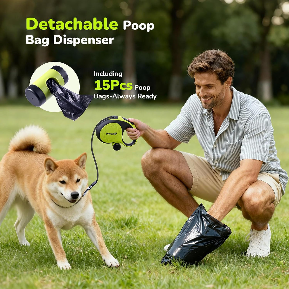 Compact design of Pecute retractable leash held in hand